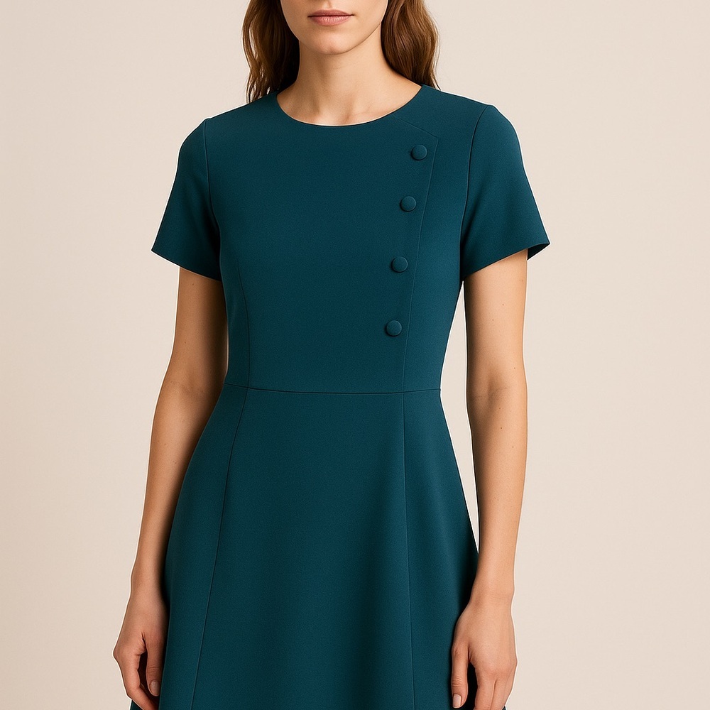 Zara Basics Teal Sheath Mini Dress Crew Neck - Picture 10 of 10